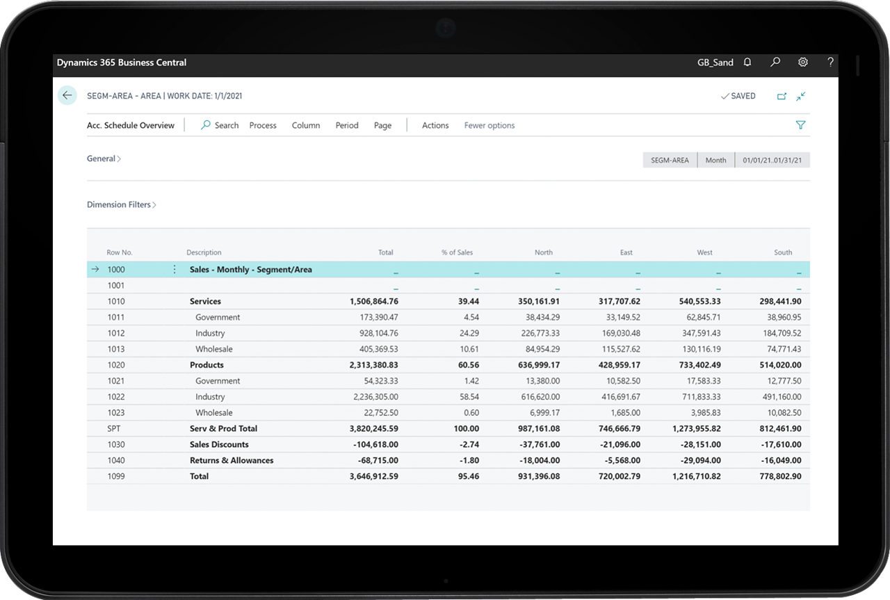 dynamics 365 business central area work date