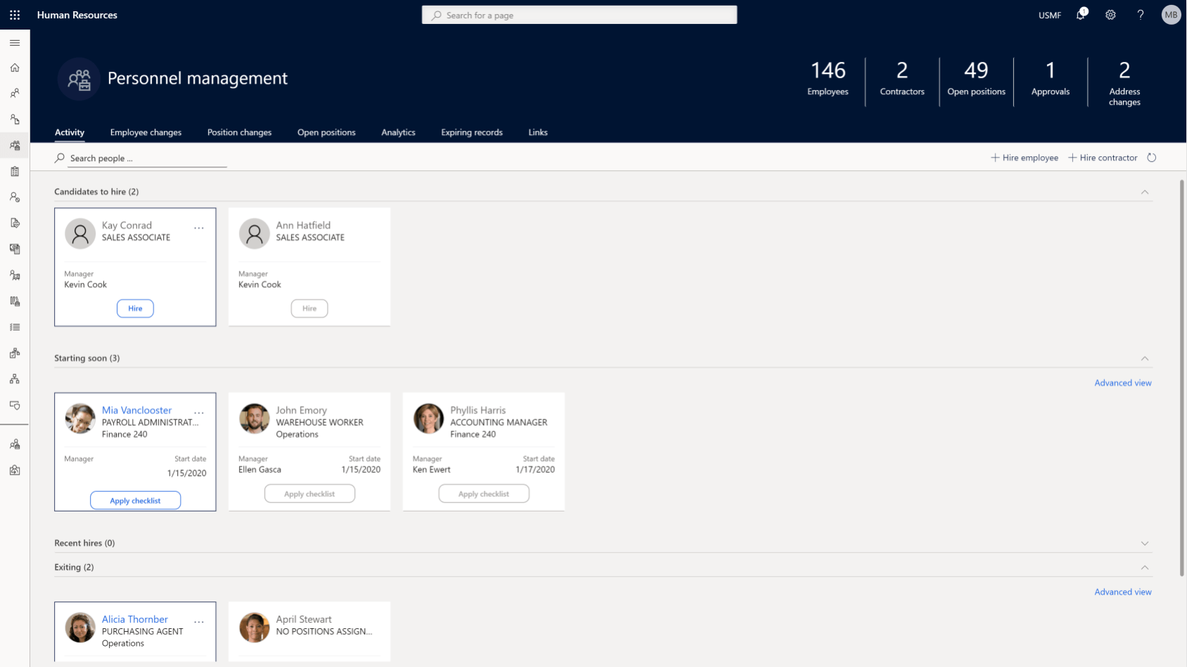 dynamics 365 personnel management