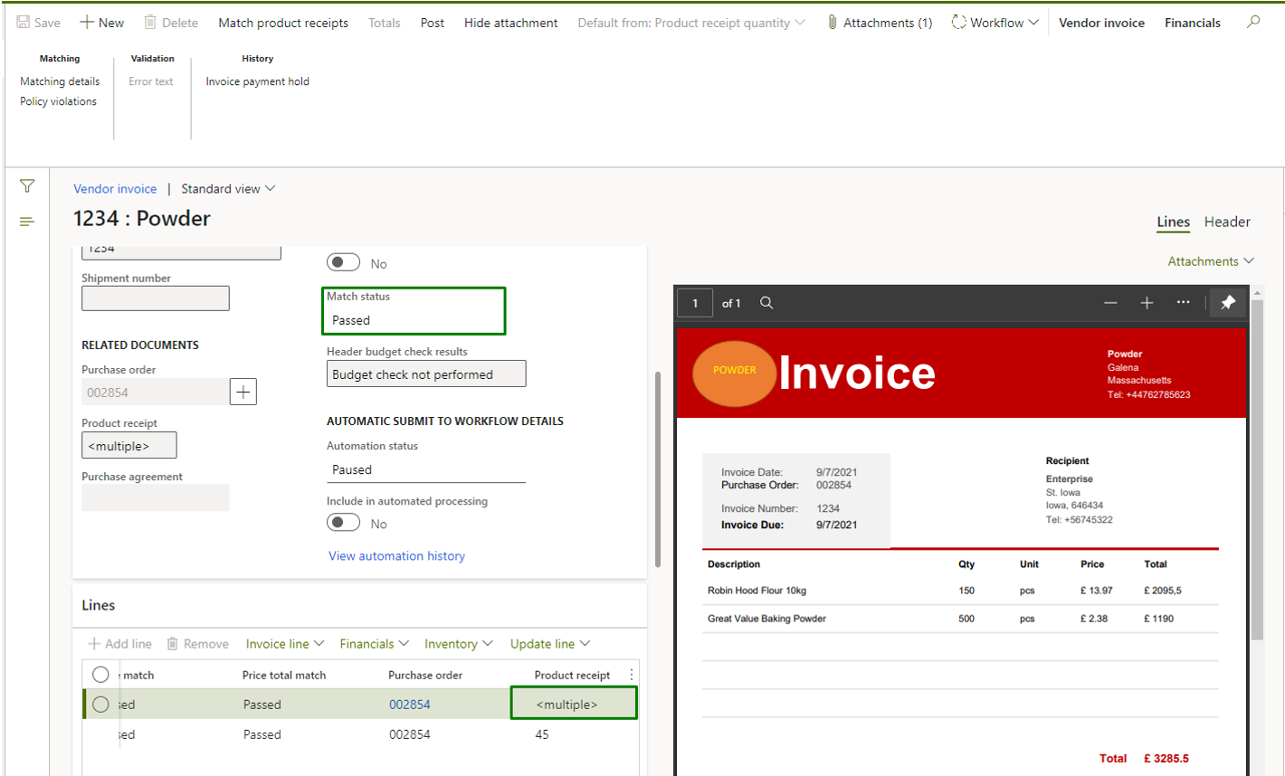 Vendor invoice automation_Pic. 7 – Vendor invoice side by side view (revision after matching)
