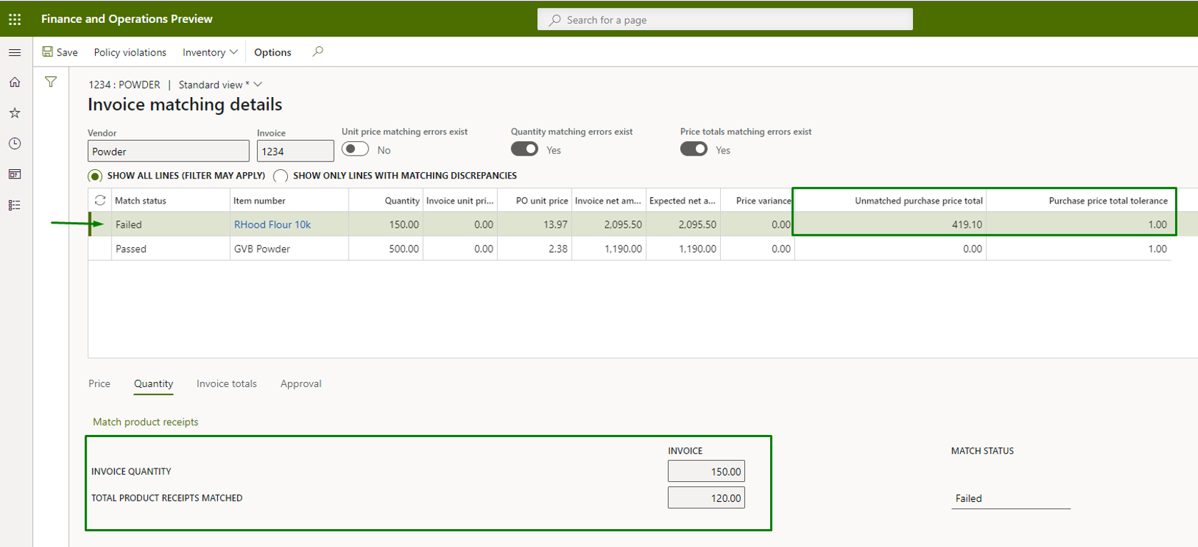 Vendor invoice automation_Pic. 5 – Invoice matching details view