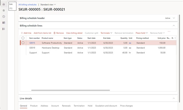 Billing schedule form