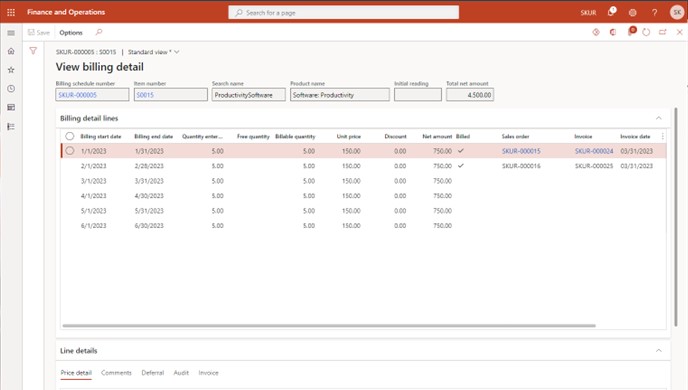 View billing detail form