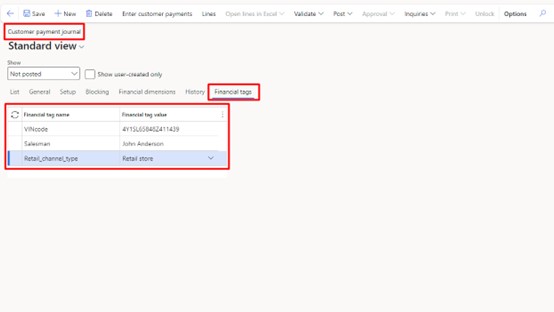 Picture 5. Financial tags for payment journal