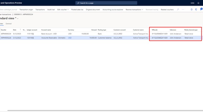 Picture 7. Financial tags on posted transactions