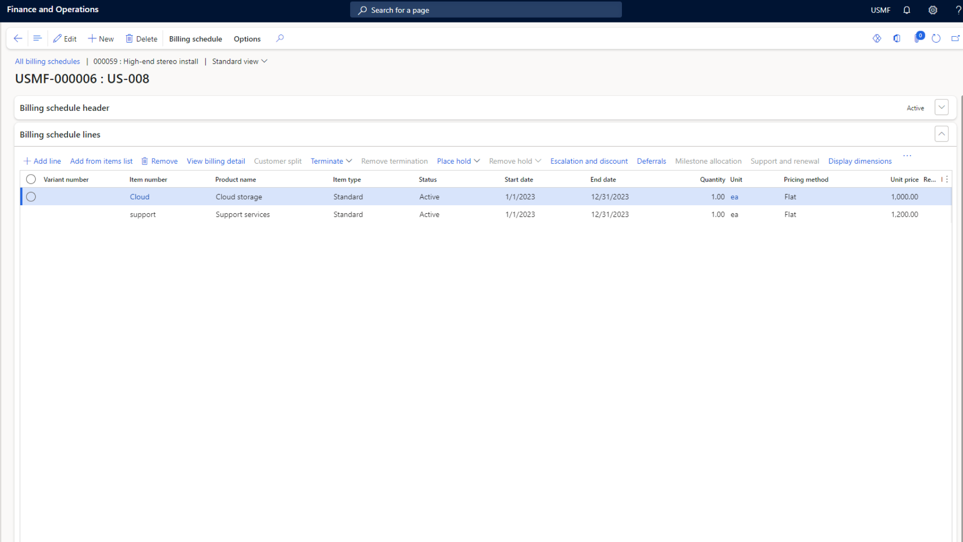 configure billing schedule