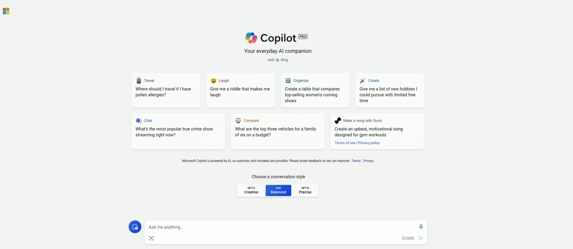 Copilot Pro main page