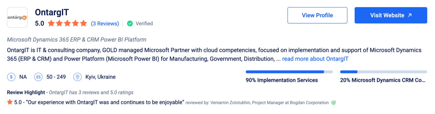 OntargIT Named Among the Top 10 Microsoft Dynamics ERP Consultants by GoodFirms топ-10 лидеров в рейтинге MS Dynamics ERP Consultant