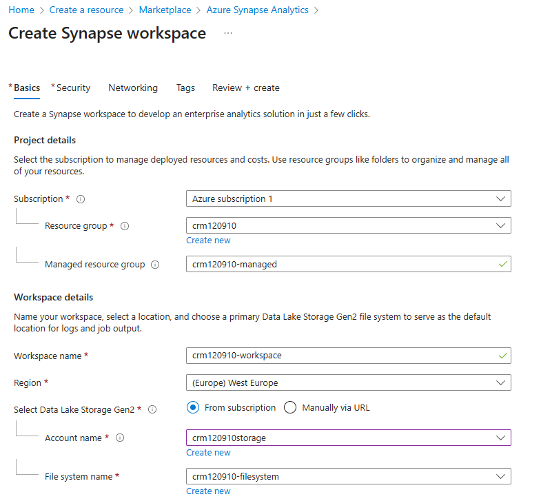 create synapse workspace